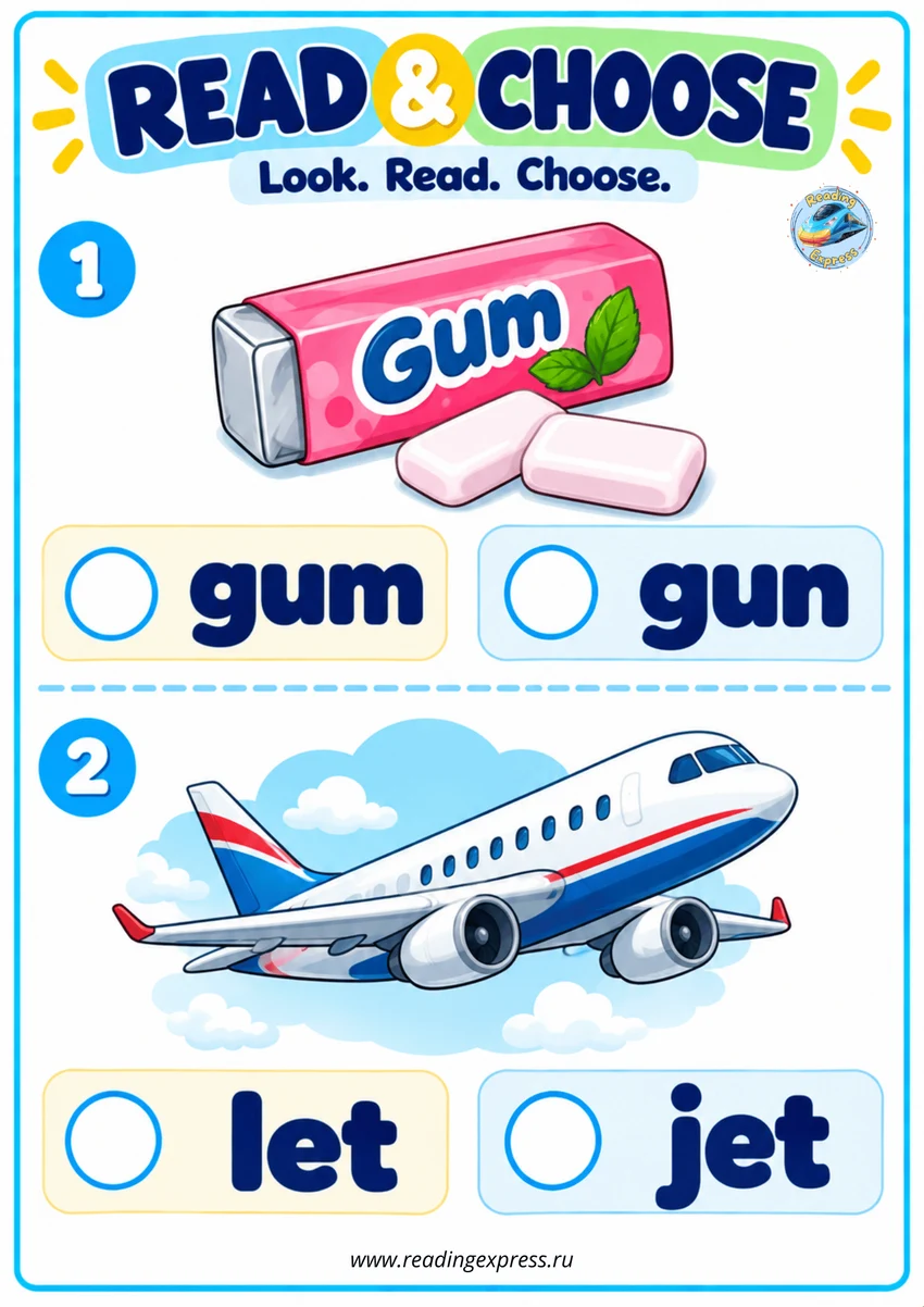 Example of a Reading Express phonics worksheet